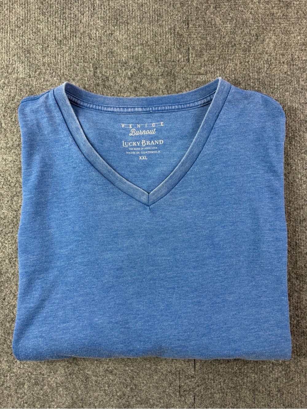 Lucky Brand Venice Burnout Mens Short Sleeve V Neck Tee Shirt Size XXL Blue
